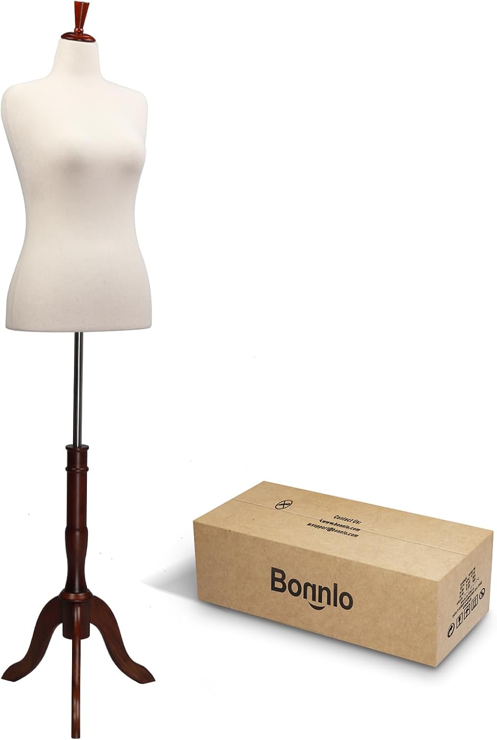 Female Dress Form Pinnable Mannequin Body Torso with Wooden Tripod Base Stand (Beige, 10-12)