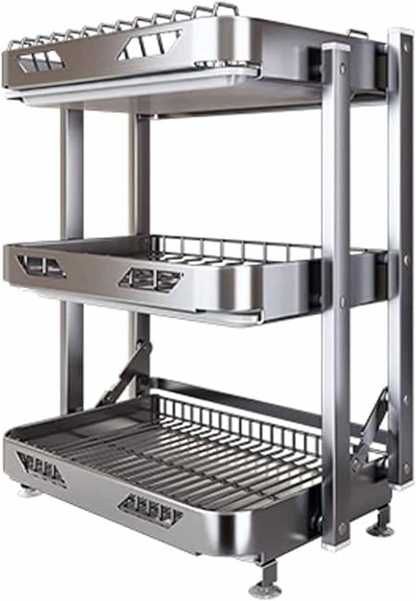 Foldable Dish Rack,Stainless Steel Drain Rack,9.83 * 16.54 * 24IN