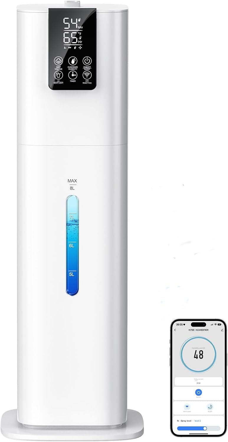 8L/2.1 Gal Smart Humidifier Large Room, Top Fill Cool Mist Humidifiers for Bedroom with App & Remote Control, Night