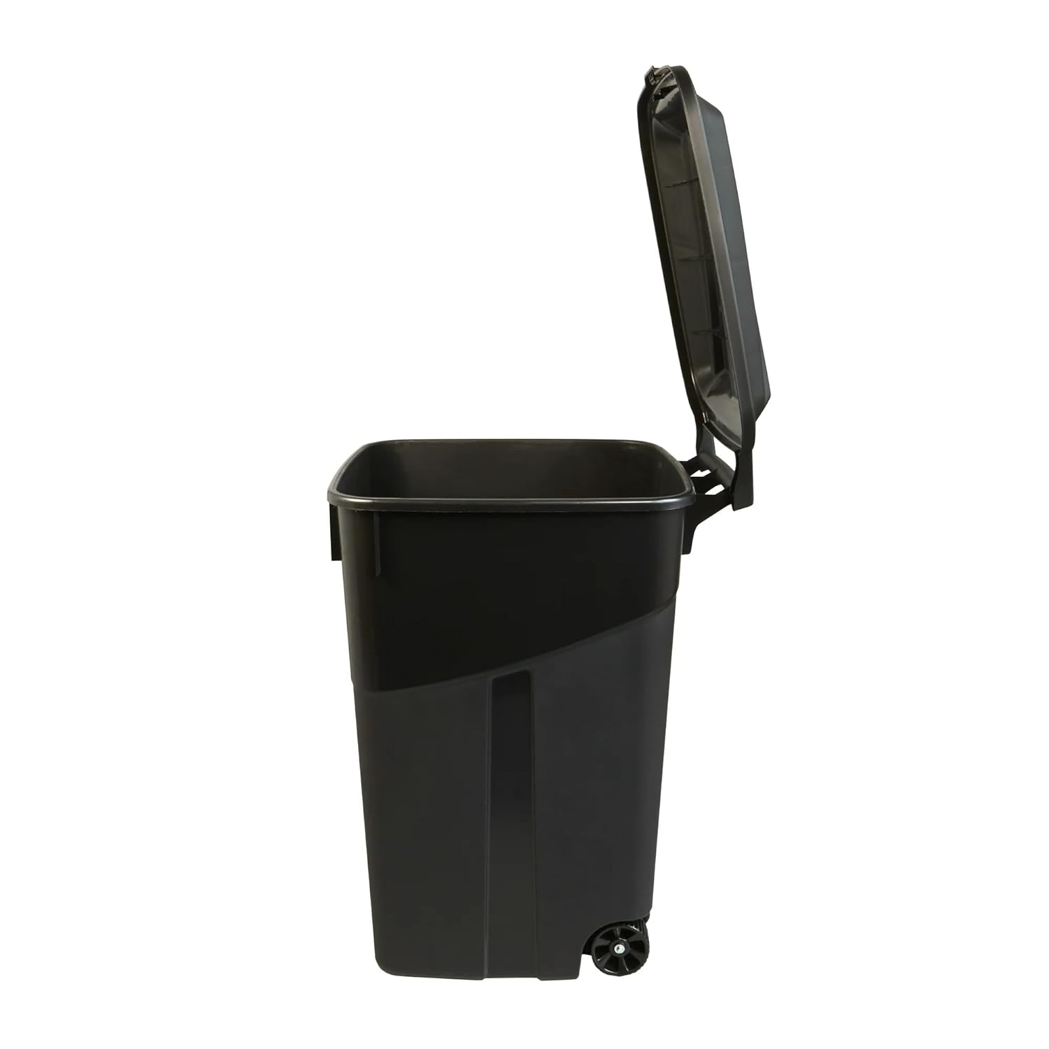 45-Gallon Heavy-Duty Wheeled Trash Can with Attached Lid, Black, Outdoor Garbage Bin
