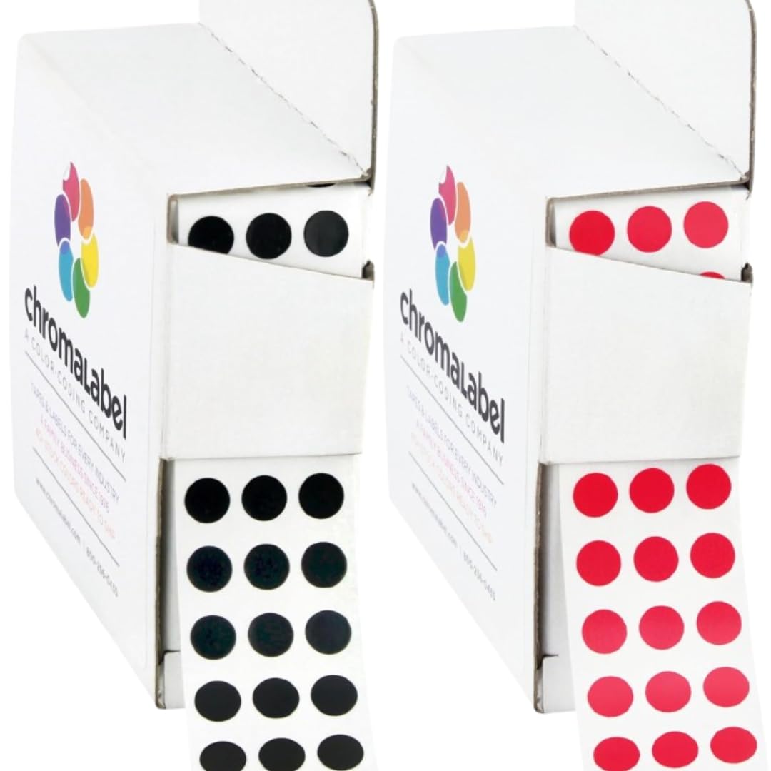 Black & Red Dot Stickers, 1/4 Inch, 1000/Box Each Color