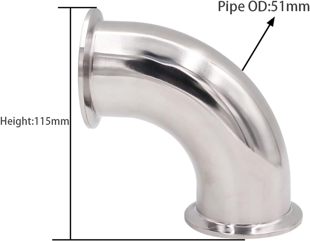 DERNORD Elbow 90 Degree Sanitary Pipe Fitting SS304 Tri Clamp (2" Tube OD)