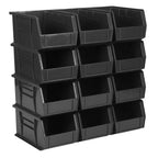 9.5" x 6" x 5" (12 Pack) Plastic Stackable Storage Bin, Black
