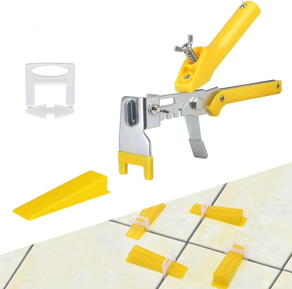 1/8 Inch Tile Leveling System with Tile Plier - 300Pcs Tile Spacers Clips, 100-piece Reusable Wedges - Tile