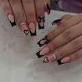 Press on Nails Square, Medium, Black French Tip Fake Nails