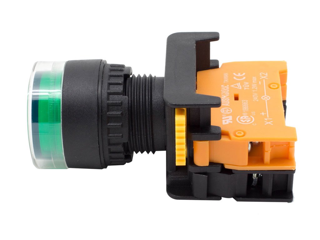 Alpinetech LXG-22 22mm 1NO Momentary Push Button Switch 24V AC DC LED Illuminated (Green)