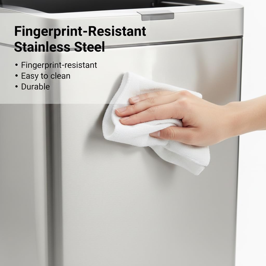 13.2 Gallon Trash Can with Lid Motion Sensor, 50 Litre Brushed Stainless Steel Kitchen Trash Can Automatic with 10