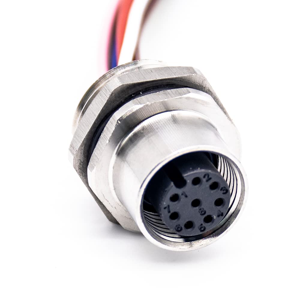 M12 Female 8Pin Connector, Straight Shielded Aviation Socket, 0.2M Wiring, Waterproof Sensor Receptacle, Industrial Equipment, for Electrical Professionals