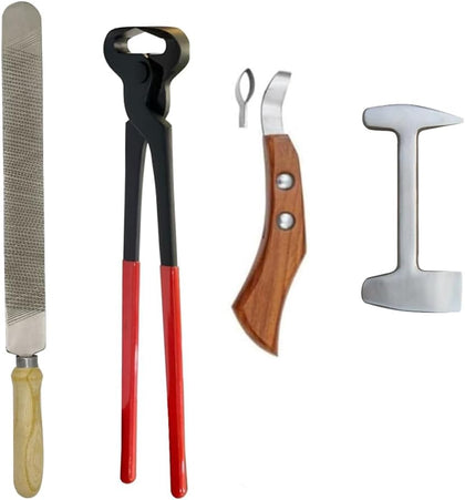 Barehoof Care Trimming Farrier Kit – 4 Piece Premium Horse Hoof Care Tool Set with Hoof Nippers, Hoof Rasp, Hoof