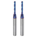 uxcell 2pcs Ball Nose End Mill CNC Router Bit, 1/16" Radius 1/4" Shank Solid Carbide Nano Coated Upcut Spiral 2 Flutes Cutter Milling Tool, 1/8" Dia 2-1/2" Total Length
