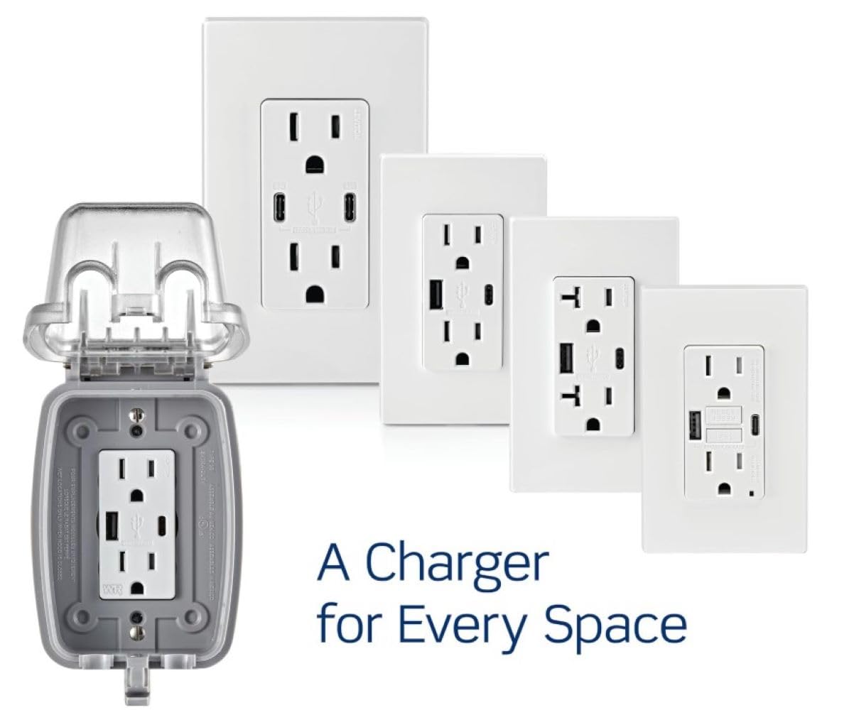 Leviton T5832-B Type-A USB in-Wall Charger with 20A Tamper-Resistant Outlet, USB Charger for Smartphones, Black