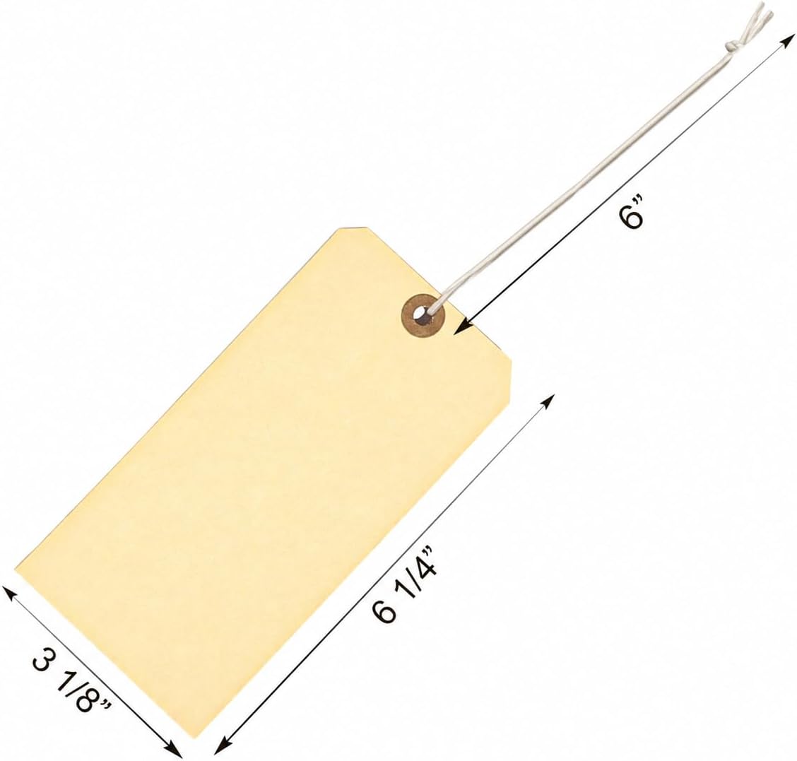 100 Large Manila Tags #8 with Elastic String Attached, 6 1/4" x 3 1/8"