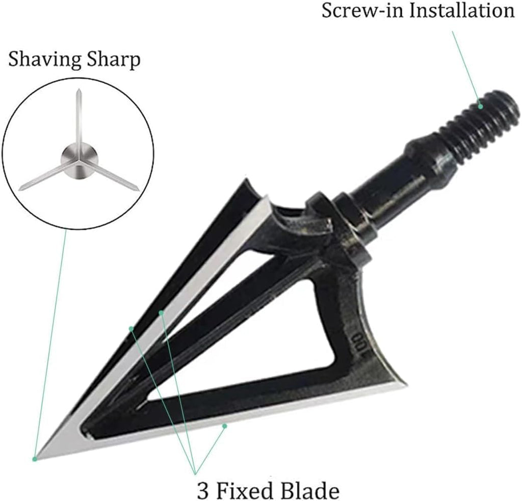 Fixed Blade Broadheads 100 Grain, 6 Pack Hunting Arrowheads | 420 Stainless Steel 3 Razor Blades, Spin Tested, Fit