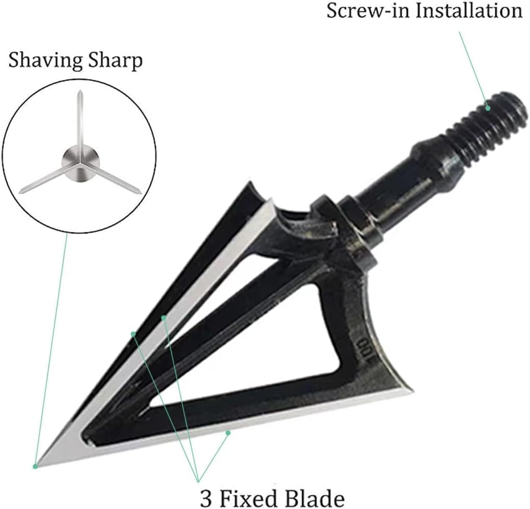 Fixed Blade Broadheads 100 Grain, 6 Pack Hunting Arrowheads | 420 Stainless Steel 3 Razor Blades, Spin Tested, Fit