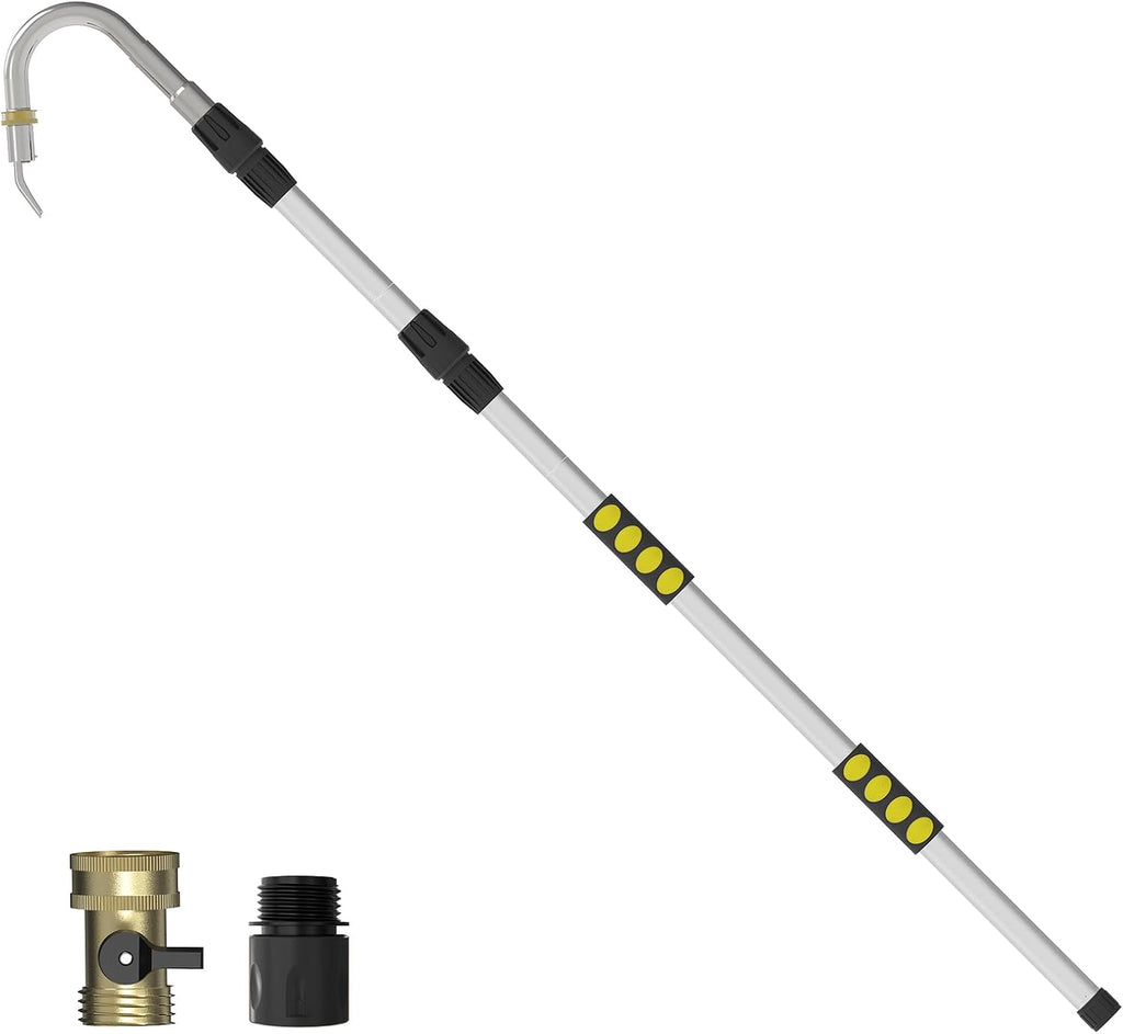 24FT Reach Gutter Cleaning Tools from Ground, Telescopic Rain Gutter Cleaners Tool with Quick Connect Adapter and