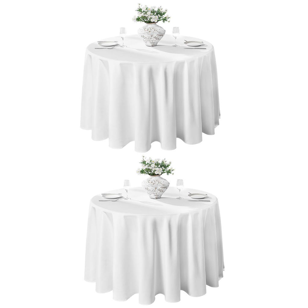 Classic Series 2 Pack 120inch Round Polyester Table Cloth, White
