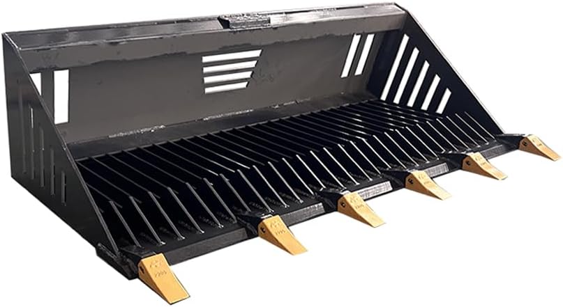 Rock Bucket Skid Steer Attachment, 78" Heavy Duty Root Rake Grapple Claw, ⅜ Tine Spacing, Fits for Bobcat for CAT for