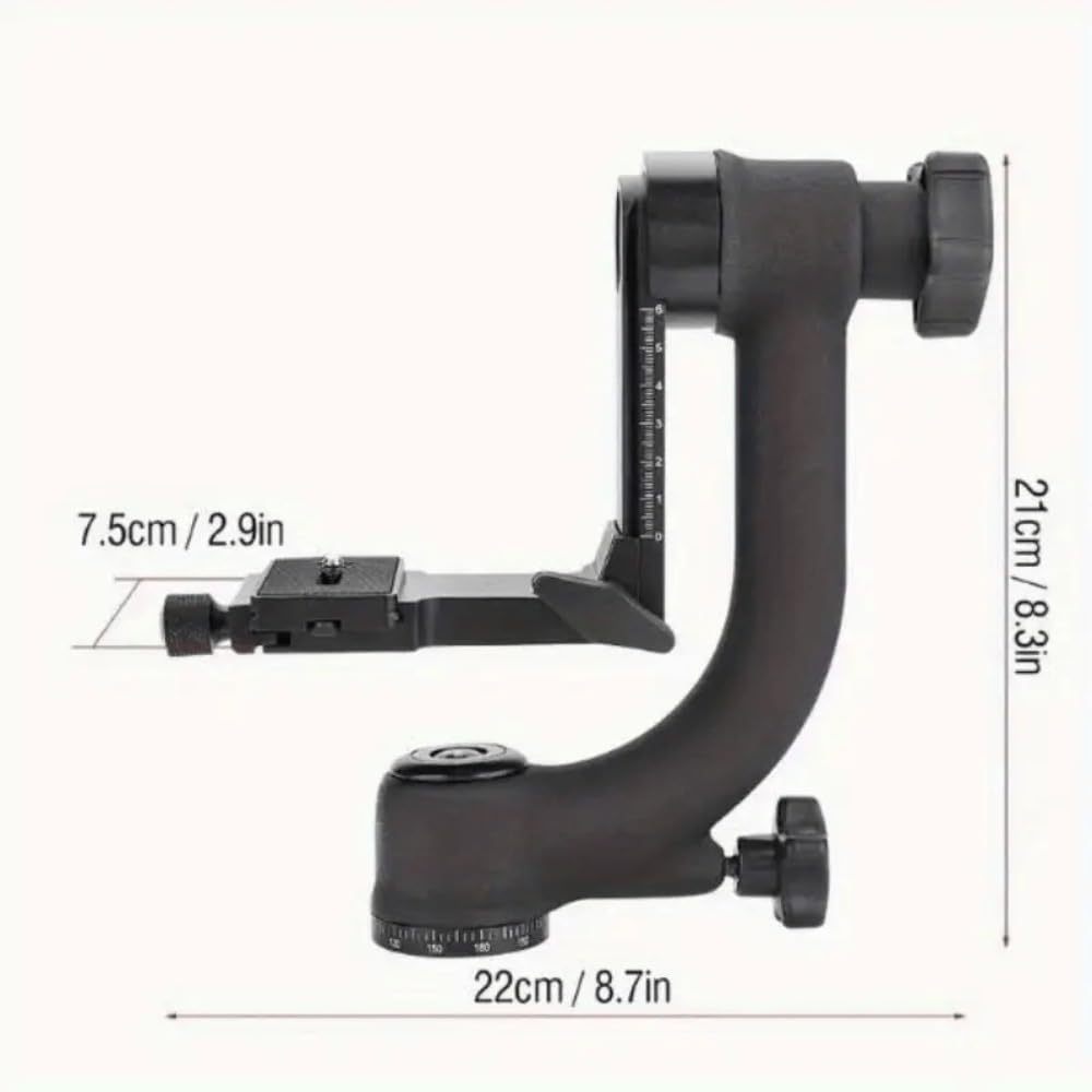 Aluminum Alloy Gimbal Tripod Head with 1/4" Quick Release Plate - 360° Rotating Ball Head, Smooth Pan & Tilt for