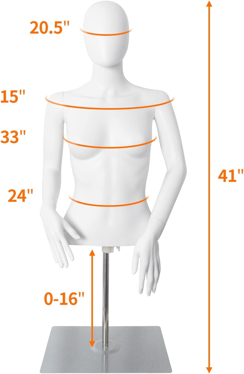 Half Body Mannequin Torso with Stand Female Dress Form Plastic Detachable Manikin Stand Height 30”-46” High Stability