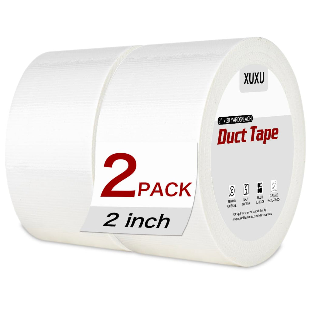 2 Pack White Duct Tape Heavy Duty Waterproof 40 Yards x 2 Inch Total