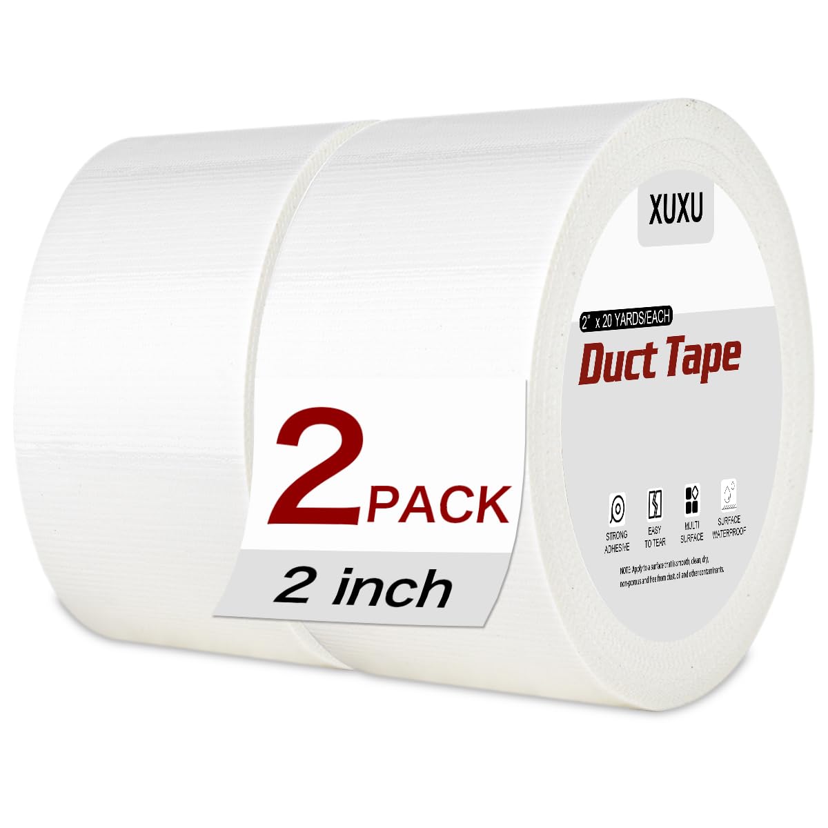 2 Pack White Duct Tape Heavy Duty Waterproof 40 Yards x 2 Inch Total