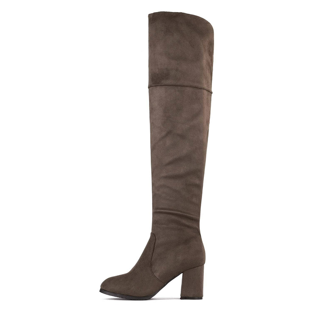 Women's Knee High Block Heel Boots,Khaki,7.5