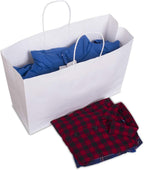 Kraft Paper Bags with Handles 16x6x12 Inch White 50 Pack Bulk