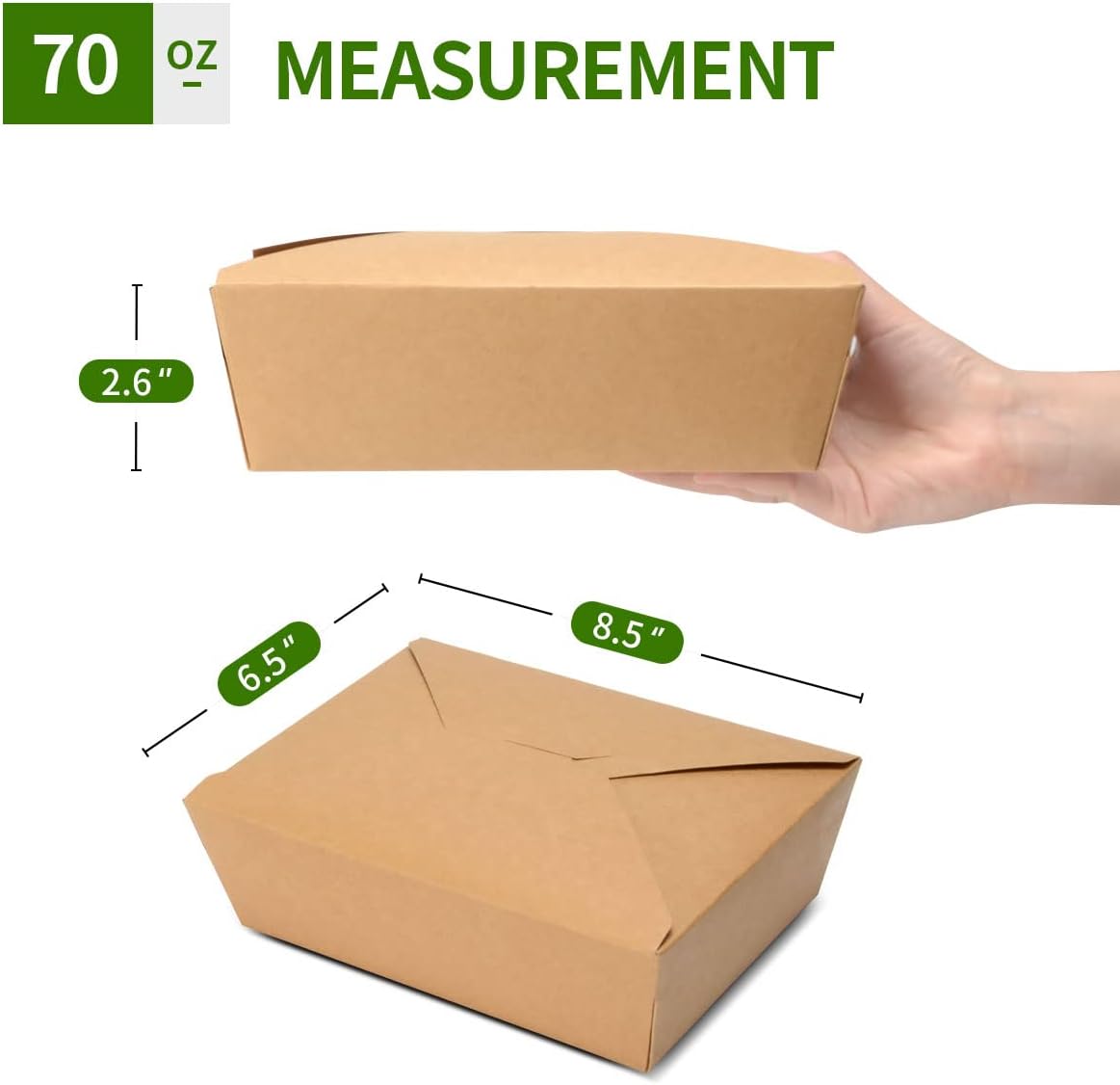 70 oz Large Take Out Food Containers 50 Pack, Paper To Go Box #3