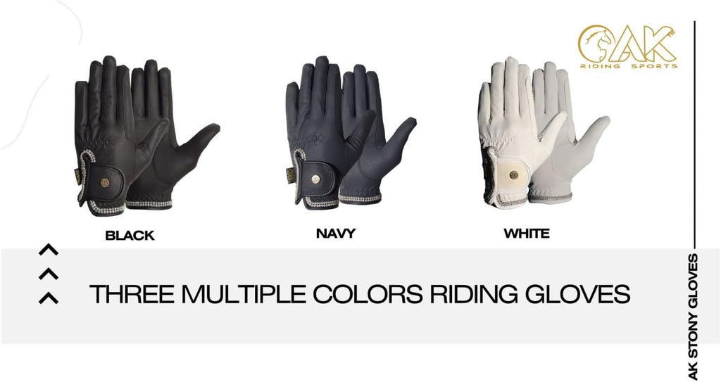 AK Horse Riding Gloves for Women & Men – Competition Equestrian Gloves with Crystal Diamante Design – Comfortable