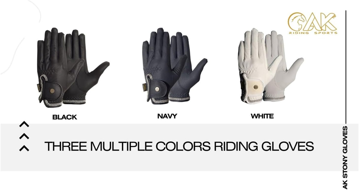 AK Horse Riding Gloves for Women & Men – Competition Equestrian Gloves with Crystal Diamante Design – Comfortable