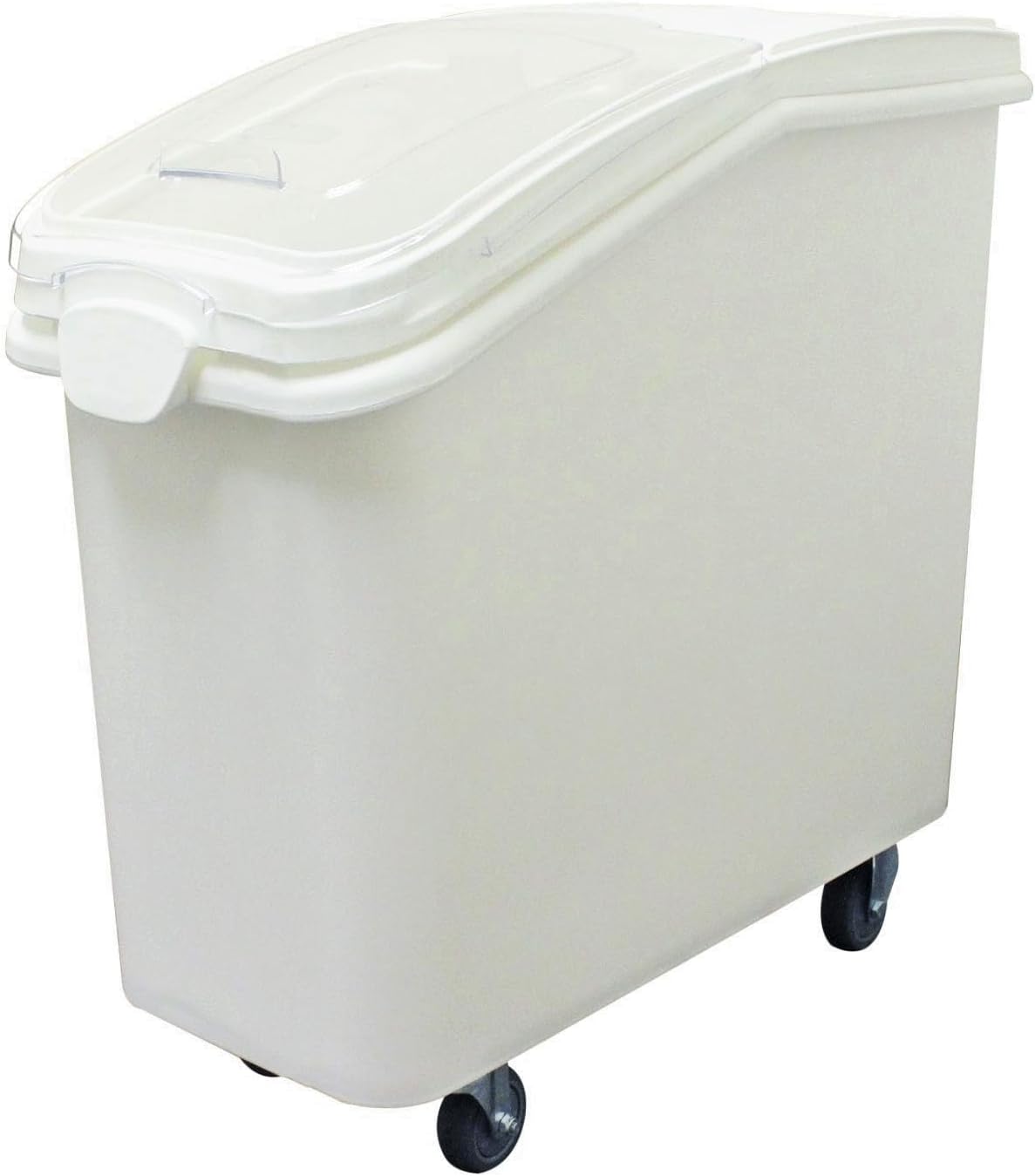 27 Gallon Shelf Ingredient Bin (430 Cups) White with Clear Sliding Lid Casters & Measuring Scoop- Plastic Kitchen