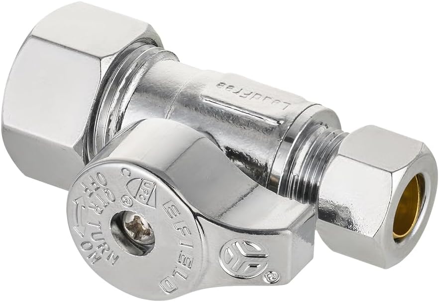 Pro 4PCS EFIELD 1/4 Turn Compression Straight Stop Valve | 1/2" Nominal (5/8" OD) Compression x 3/8" OD Water Shut