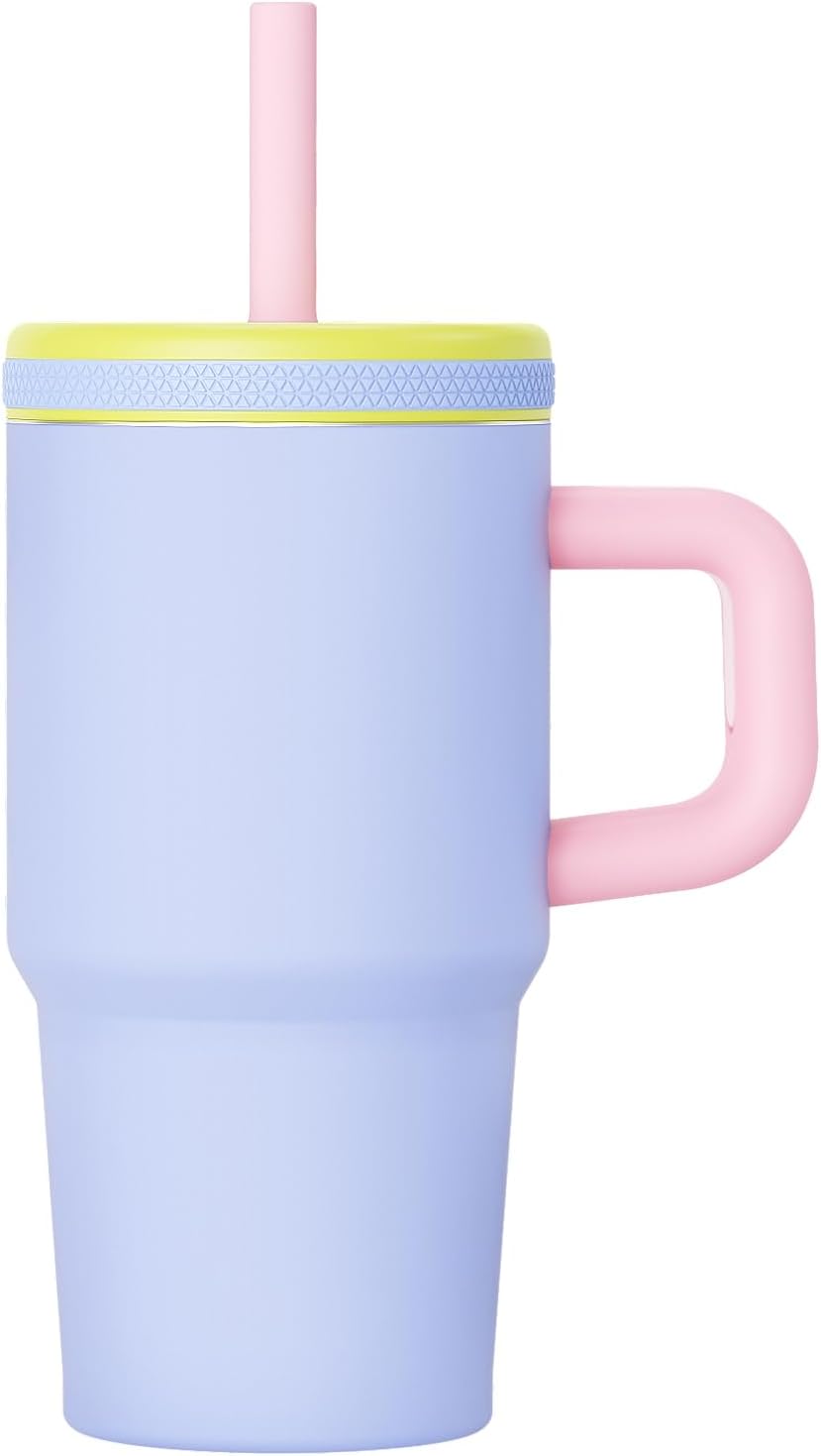 20 Oz Kids Tumbler with Handle, Stainless Steel Cute Water Bottle | Spill Proof Kid Cups with Screw-On Lid and