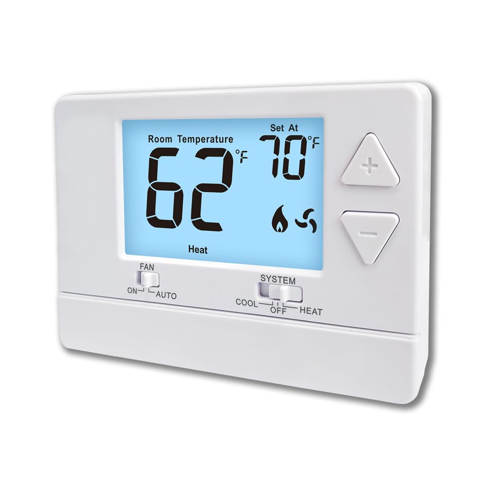 NonProgrammable Thermostat for Home,Single-Stage Systems,Digital Energy-Saving Thermostat,1 Heat/1 Cool, Easy DIY Install, White Backlight
