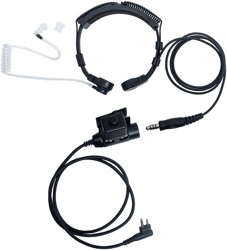 2-Pin Throat Mic with U94 PTT Compatible with Motorola CLS1410 | Tactical throat microphone headset and military U94