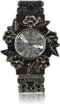 Women Vintage Cuff Bangle Bracelet Watch Carved Flowers Analog Quartz Wrist Watch