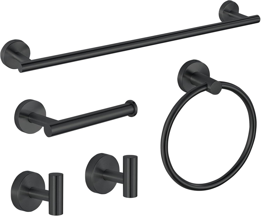 5-Piece Bathroom Hardware Set, Black SUS304 Stainless Steel Bathroom Accessories Kit, Includes 24" Towel Bar, Toilet