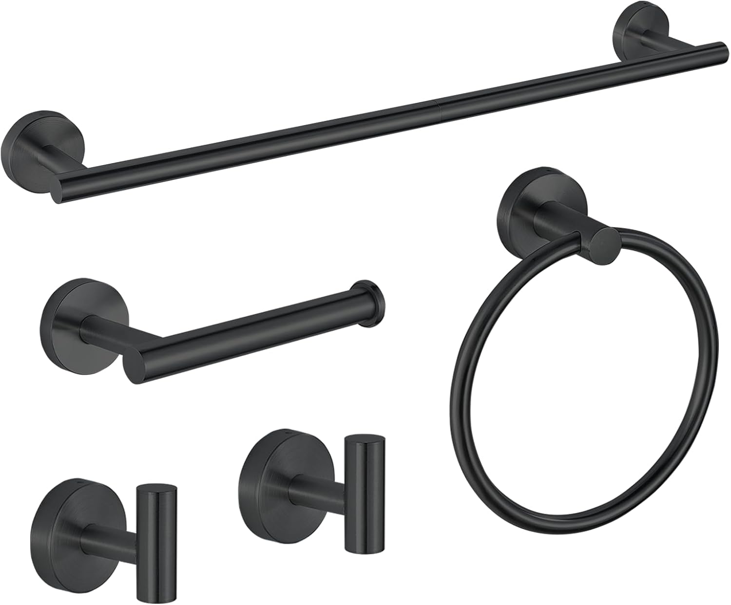 5-Piece Bathroom Hardware Set, Black SUS304 Stainless Steel Bathroom Accessories Kit, Includes 24" Towel Bar, Toilet