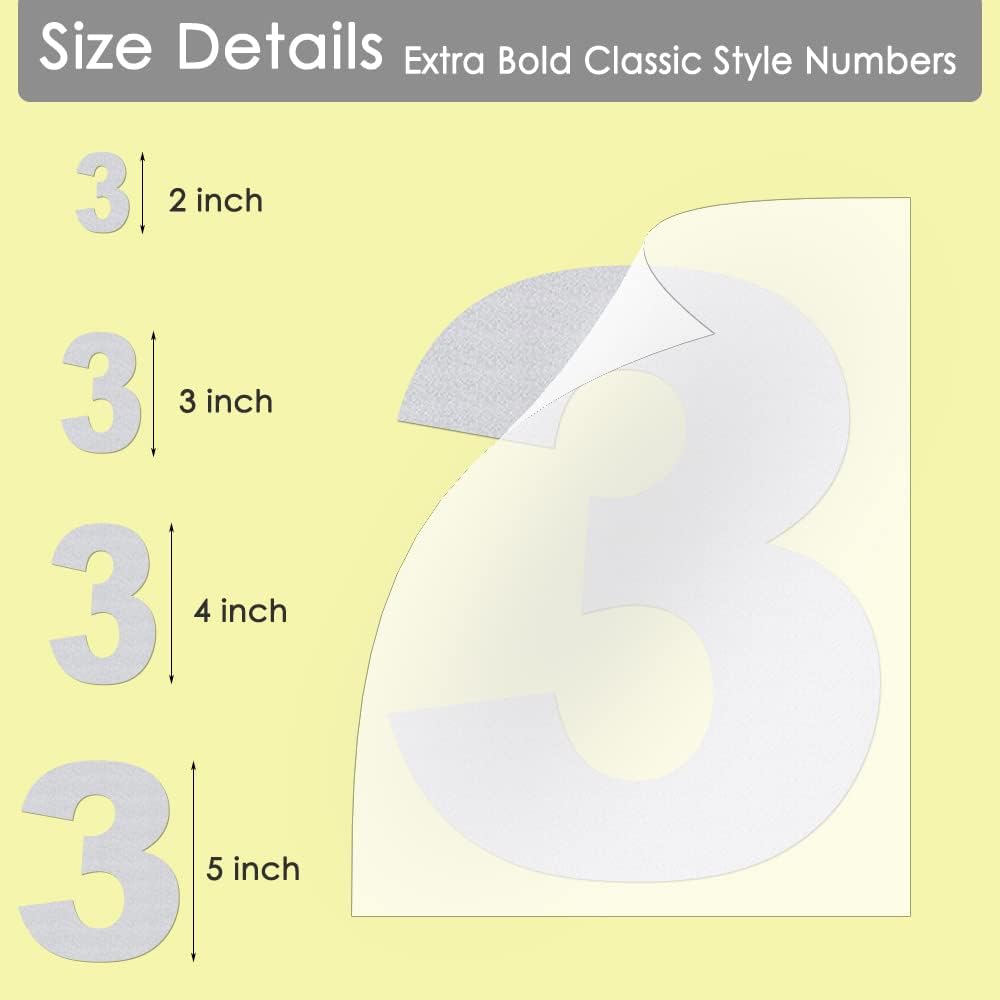 Reflective Mailbox Numbers Sticker Decal Die Cut Bold Classic Style Vinyl Number 2" Self Adhesive 4 Sets for Mailbox