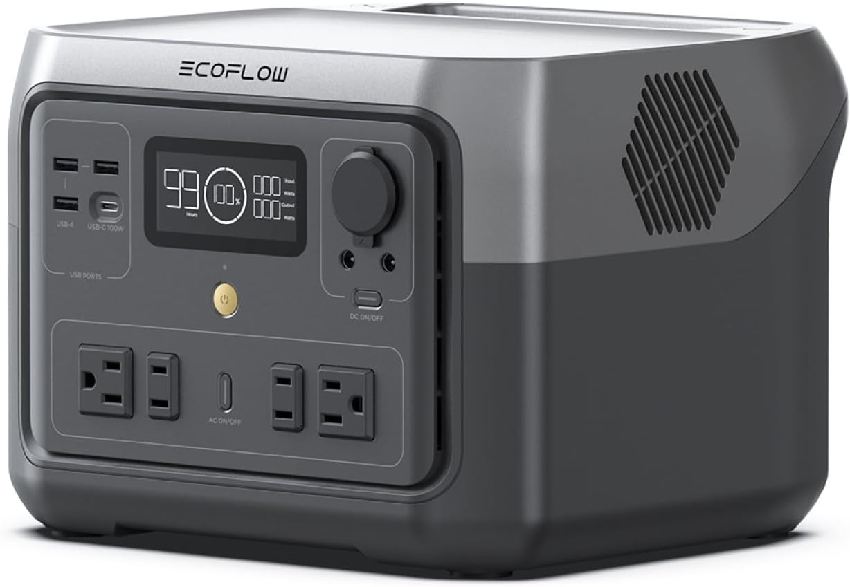 Portable Power Station River 2 Max 500, 499Wh LiFePO4 Battery/ 1 Hour Fast Charging, Up to 1000W Output Solar