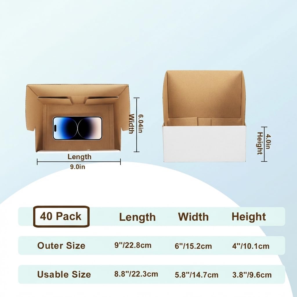 9X6X4 Shipping Box White Set of 25, 9 x 6 x 4 Corrugated Cardboard Box for Packaging Small Business, Literature Mailer