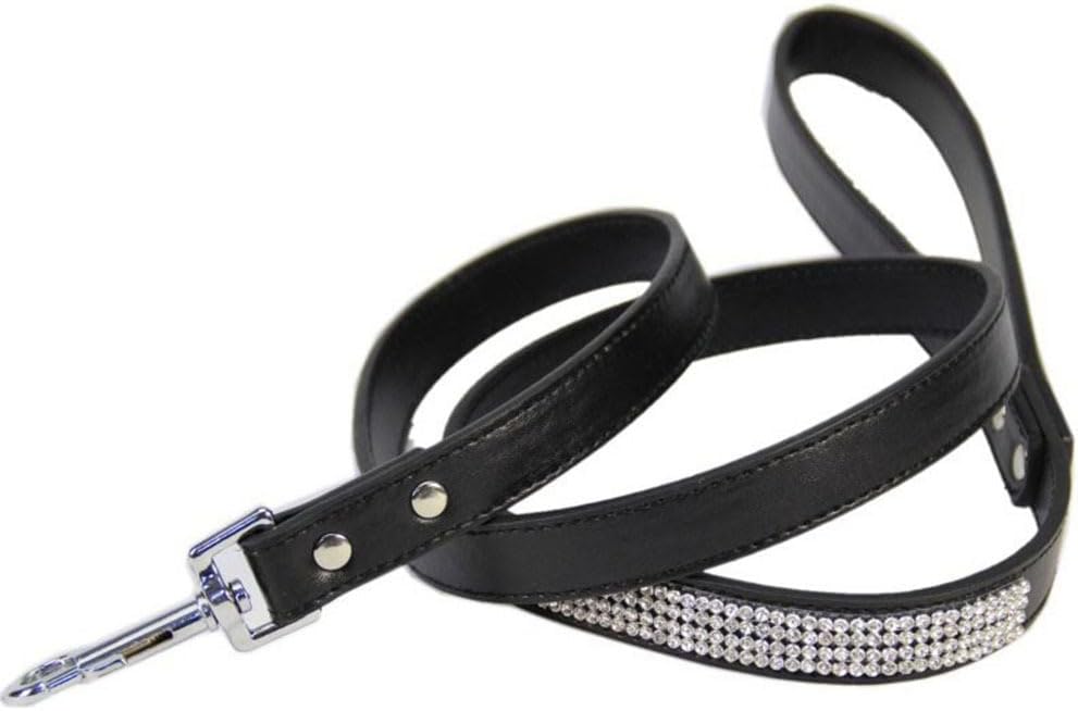 Rhinestone Dog Leash 3.7ft Black