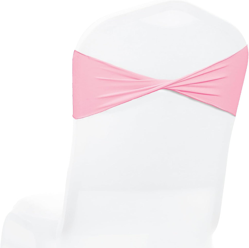 Pack of 100 PCS | Pink | Spandex Chair Sashes Bows Without Buckle | Stretch Elastic Banquet Universal Folding Chair