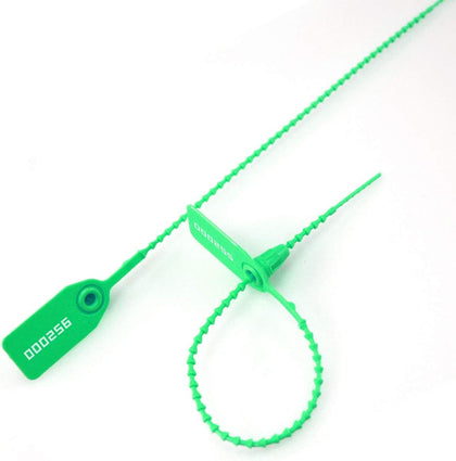 (R) 1000 Green Numbered Security Tags Plastic Tamper Proof Seals, Zip Ties for Fire Extinguishers Pull-Tite