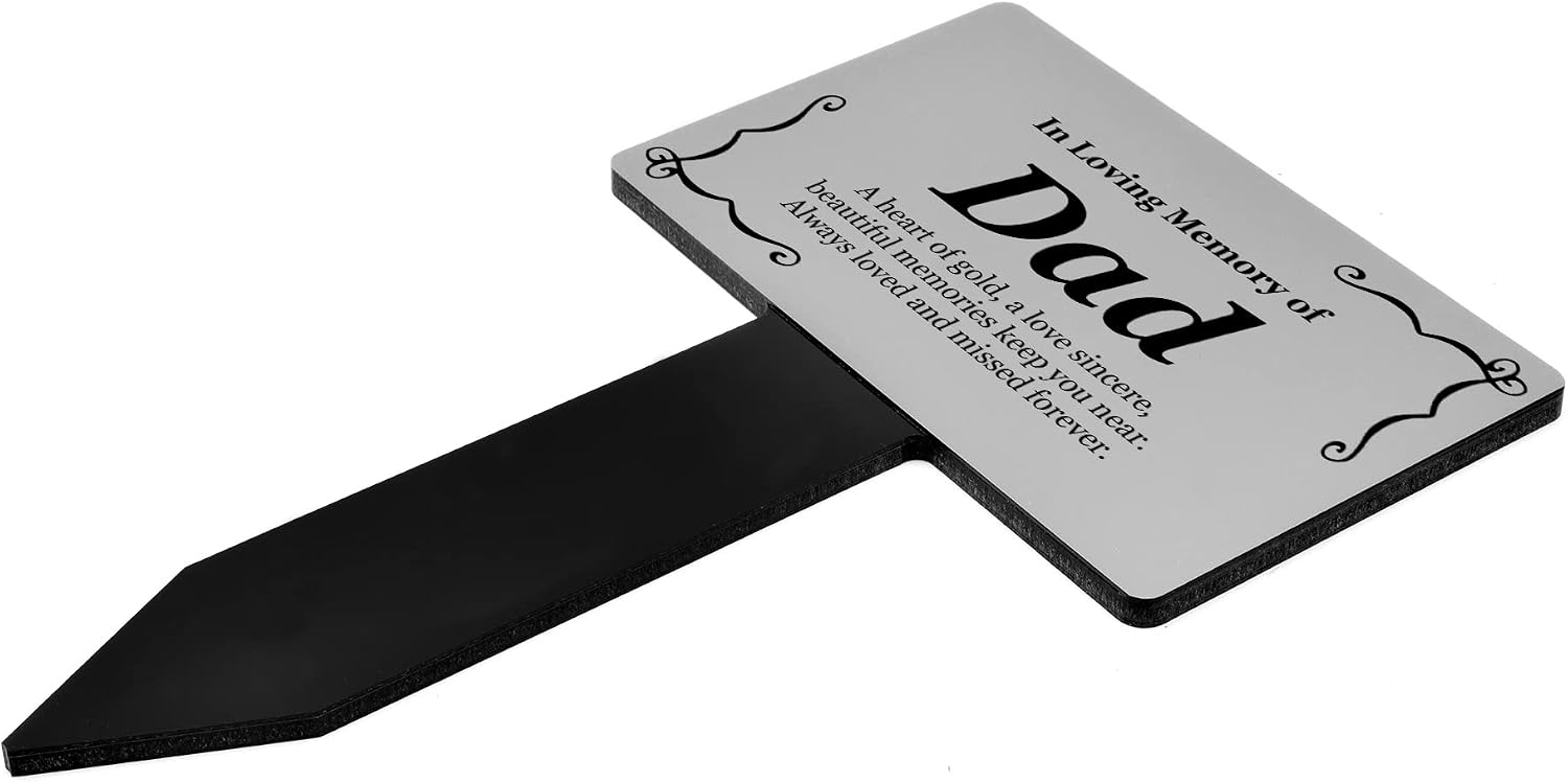 Dad Memorial Plaque, Grave Marker for Cemetery, Outdoor Garden Stake - Silver & Black, decorative plaque, engraved