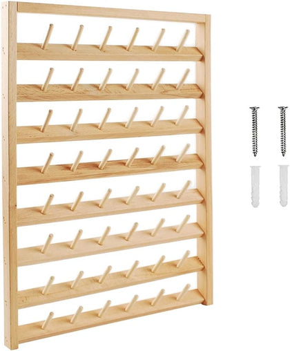 NW 48 Spools Wooden Thread Holder Sewing and Embroidery Thread Organizer for Sewing Thread Rack with Hanging Hooks