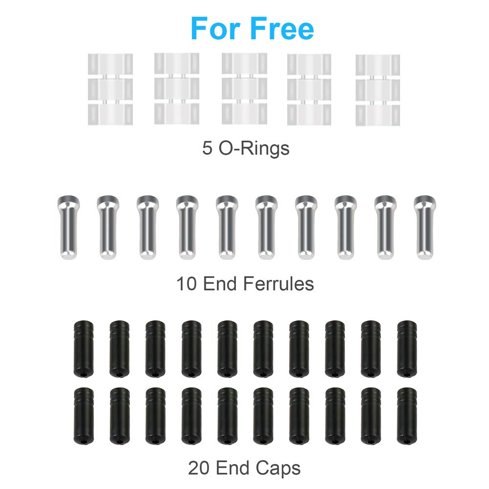 Hapleby 10PCS Premium Bike Shift Cable, Professional Bicycle Shift Wire Kit for Mountain and Road Bicycle, For Free 5 O-rings, 10 End Ferrules and 20 End Caps