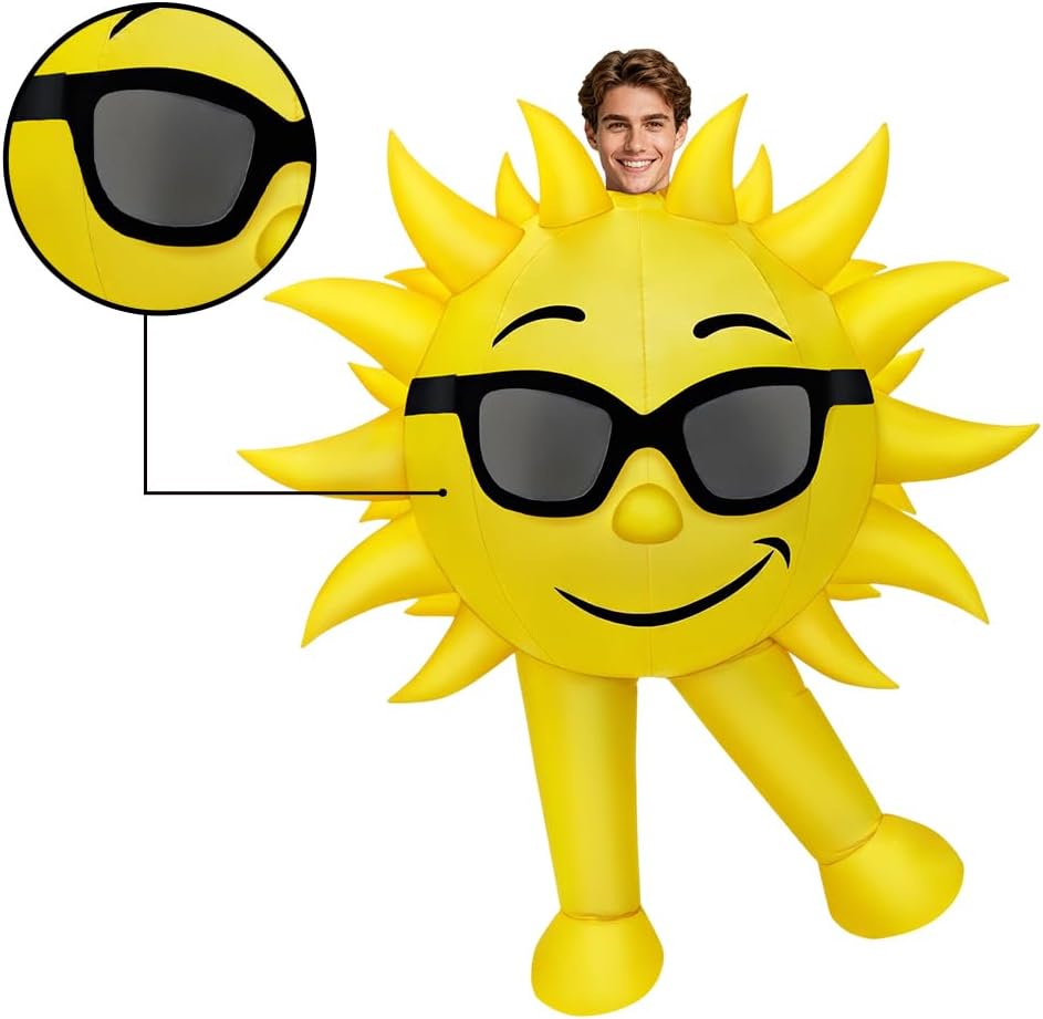 Inflatable Sun Costume Adult Yellow Blow Up Halloween Outfit Summer Suit | Lightweight Polyester Quick Inflation