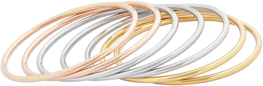 Glossy Thin Round Bangle Bracelet Set for Women, Set of 7