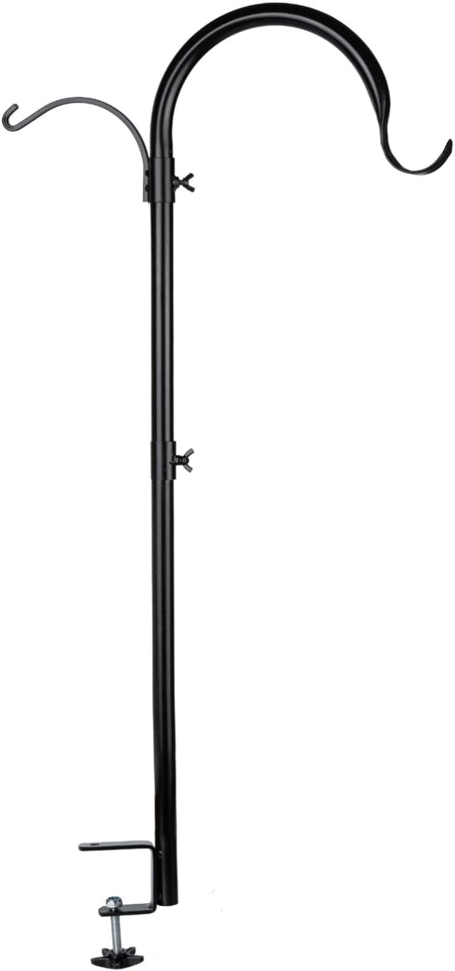 Three Span Deck Hook, 37 Inches Deck Bird Feeder Pole, Hanging Baskets Porch Multi-Hook for Deck Kit with Three